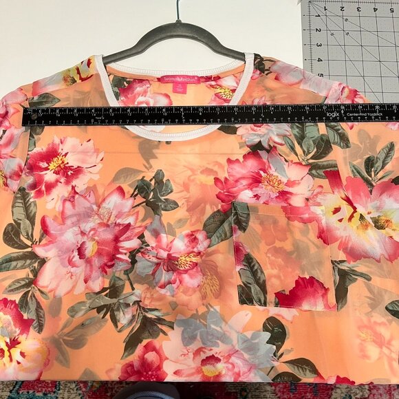 WOMAN WITHIN 2-Pc “Orange Cream” Sheer Floral Short Sleeve Tunic & Tank (Size1X) - Picture 6 of 11